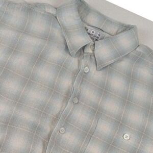 Ron Chereskin Mens XXL Blue Plaid Linen Blend Short Sleeve Button Down Shirt